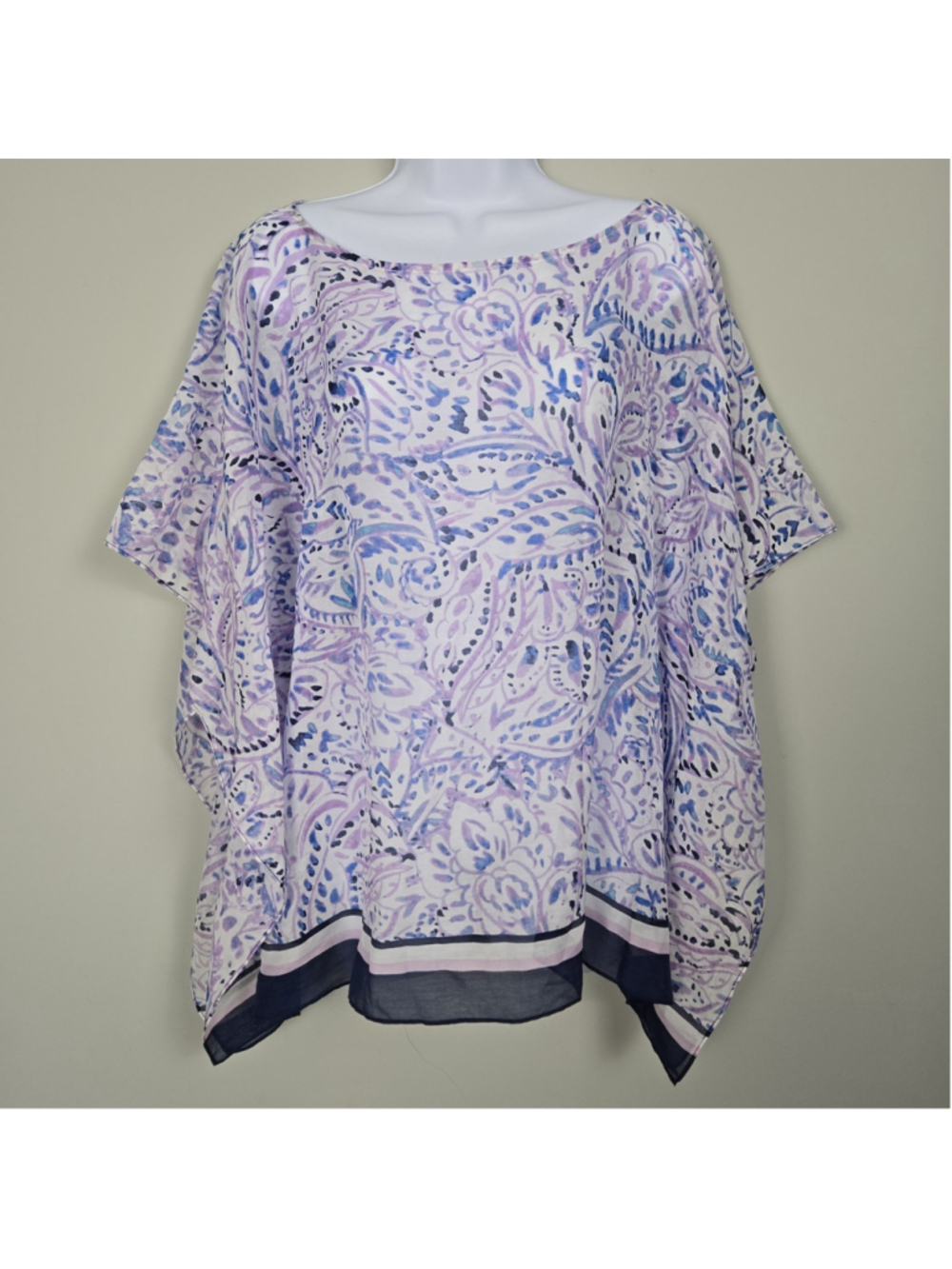 Talbots Silk Floral Poncho Kimono Large Purple Artsy Lightweight Sheer Resort
